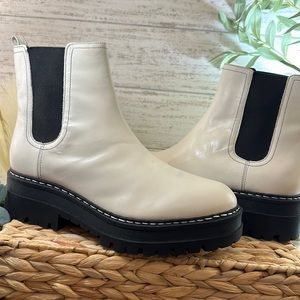 * New *Marc Fisher LTD Pirro White Leather Women's Chelsea Combat Boots Size 10